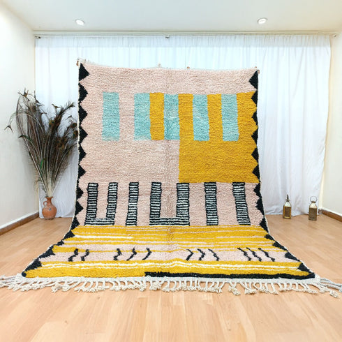 Authentic Moroccan Berber Rug – Handwoven Pink & Yellow Wool Carpet